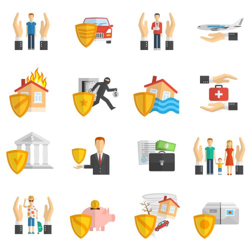 Insurance Multicolored Flat Icon Set